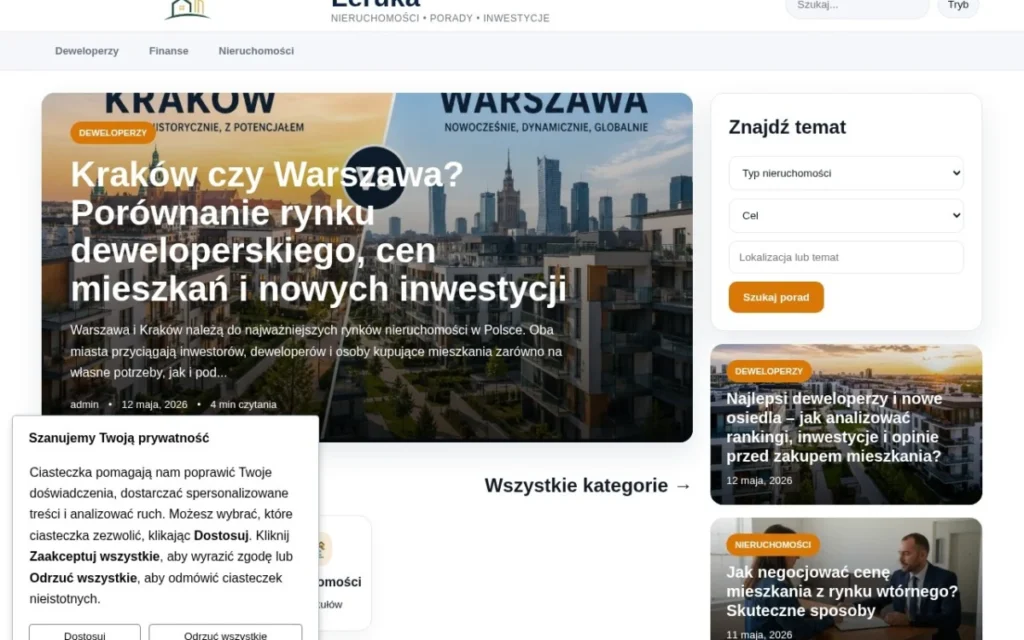 Podgląd strony Leruka – Portal o nieruchomościach, finansach i deweloperach