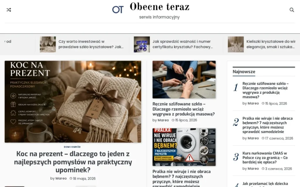 Podgląd strony Obecne teraz – serwis informacyjno-poradnikowy pełen ciekawostek i nowości