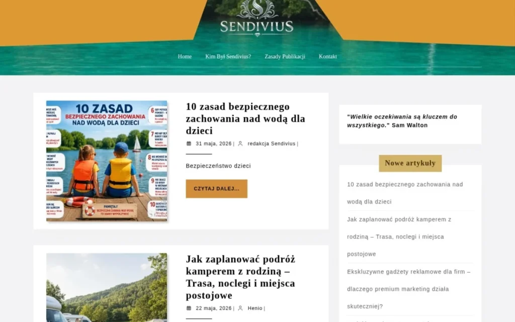 Podgląd strony Sendivius – portal z wiedzą, poradnikami i ciekawymi artykułami o marketingu i stylu życia